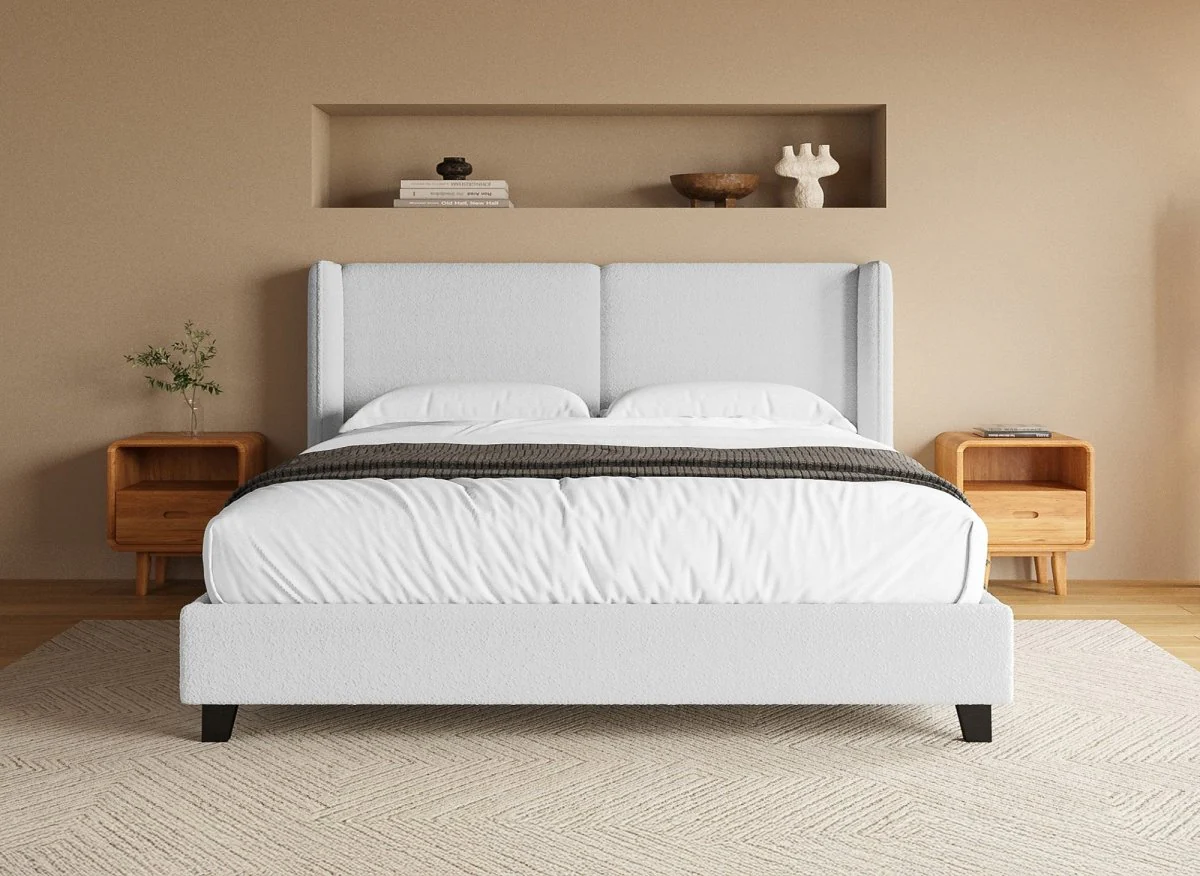 Lit double en tissu effet peau de mouton gris clair 180x200 cm KAYDEN - Image 2