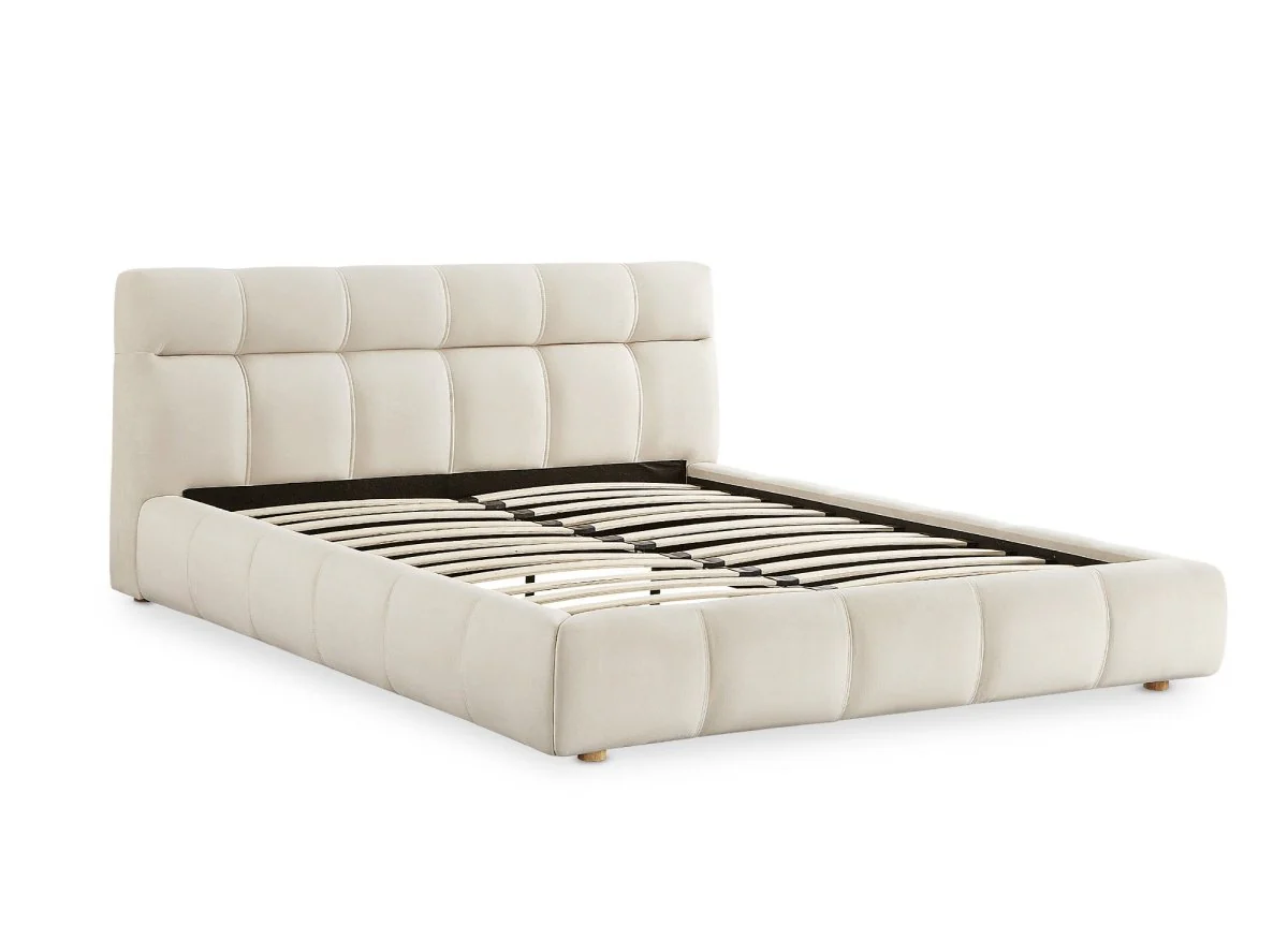Lit double en velours beige 180x200 cm GEORGINA - Image 3