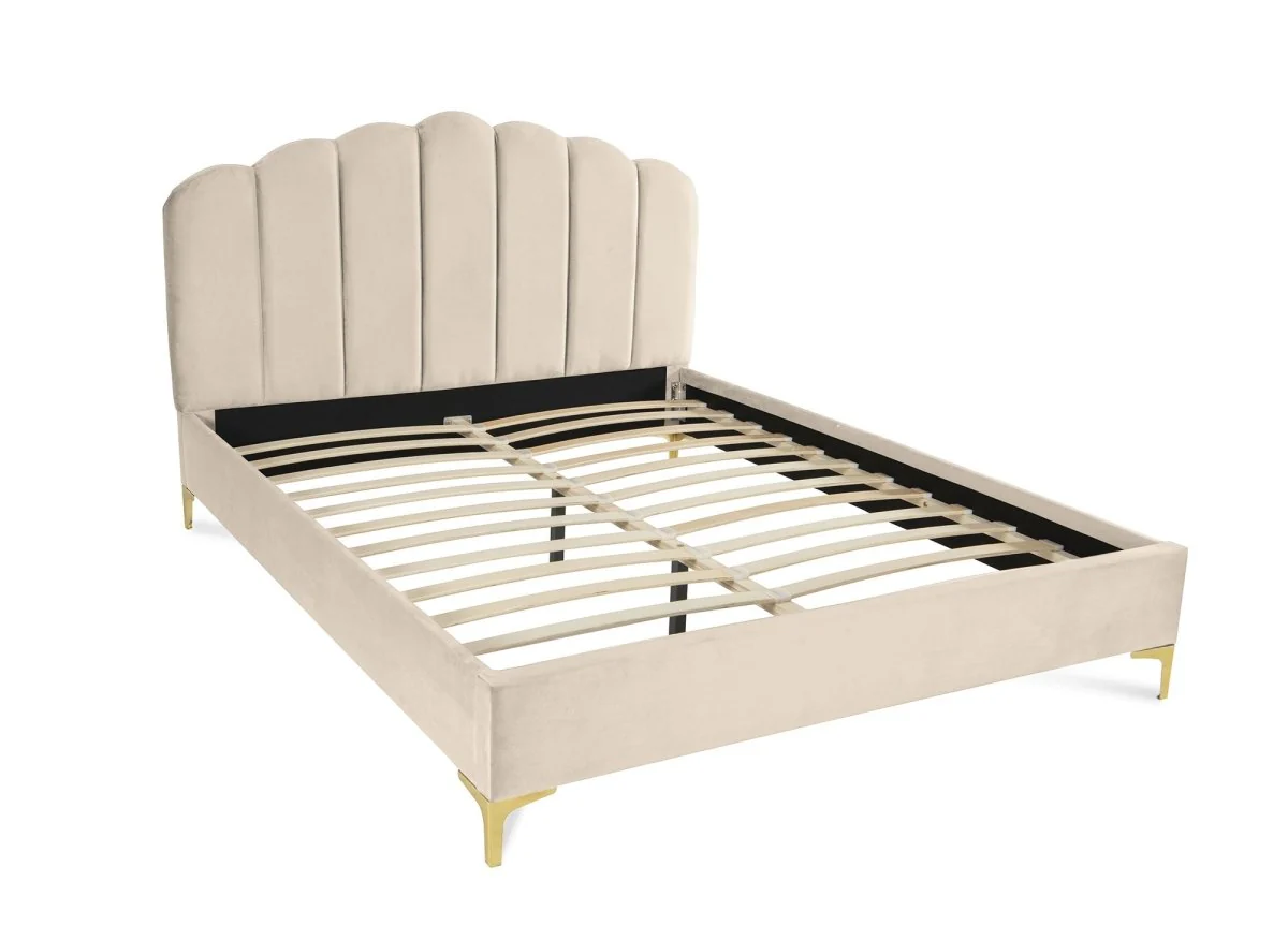 Lit double en velours beige 180x200 cm MARION - Image 3