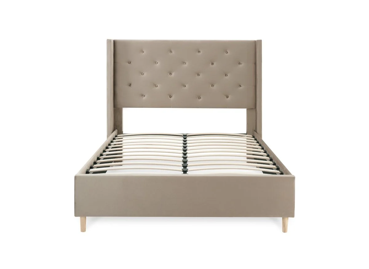 Lit double en velours capitonné taupe MAREVA 140x190 cm - Image 4