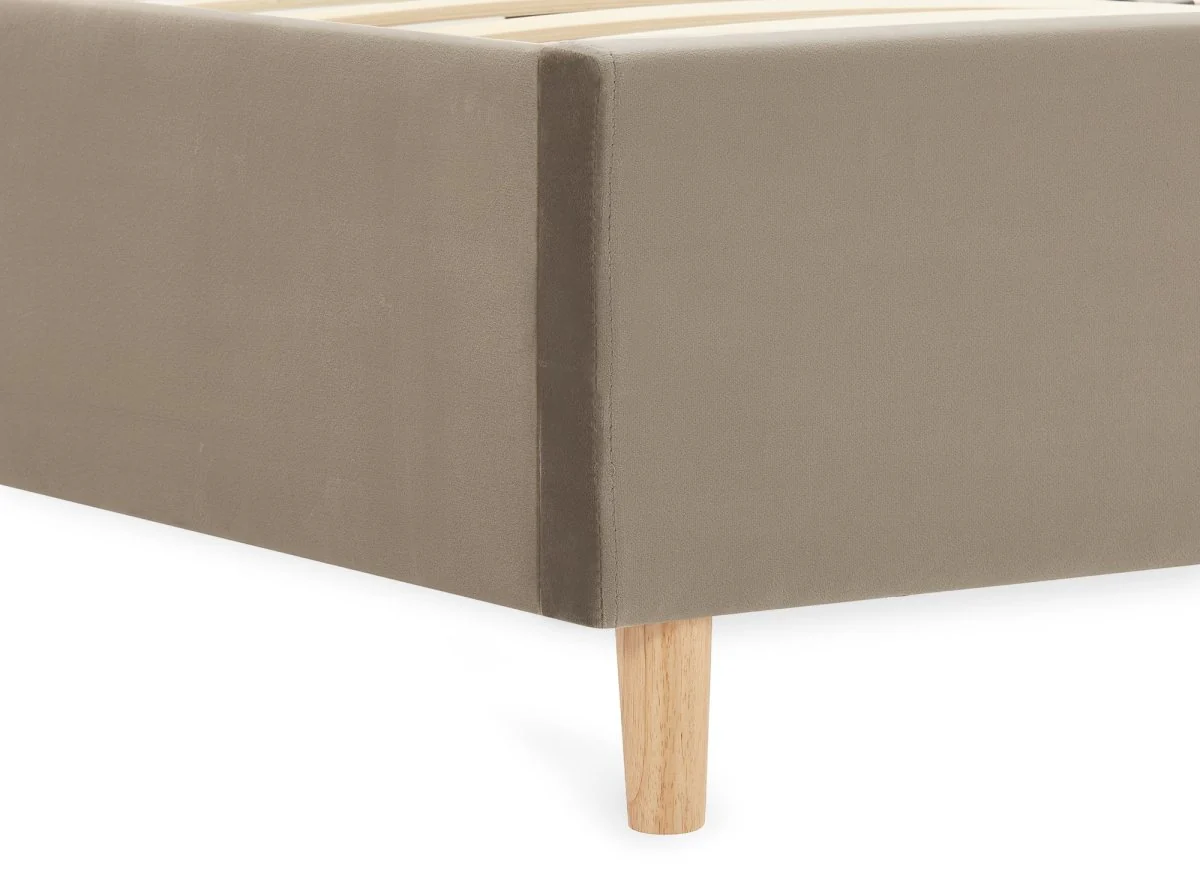 Lit double en velours capitonné taupe MAREVA 140x190 cm - Image 6