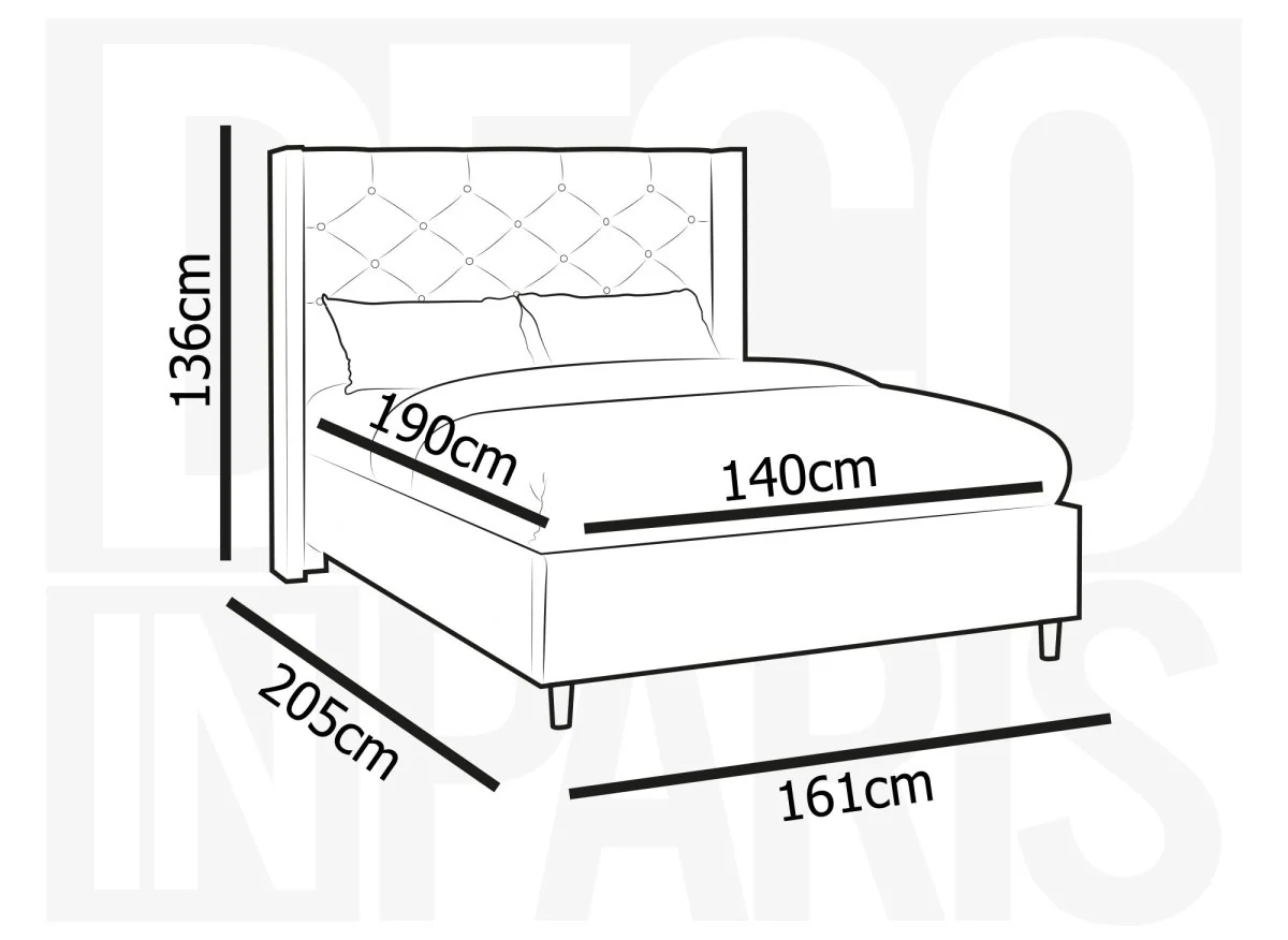 Lit double en velours capitonné taupe MAREVA 140x190 cm - Image 8