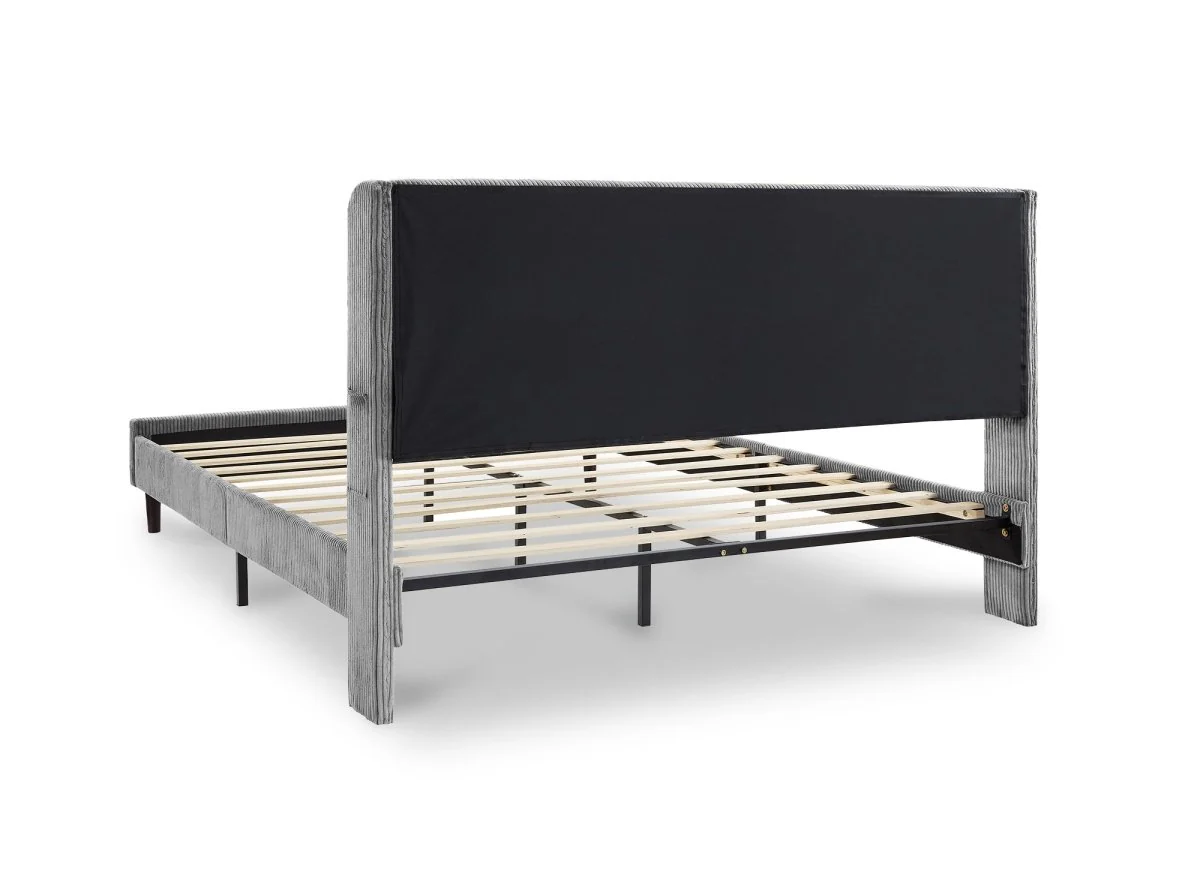 Lit double en velours côtelé épais gris clair 140x190cm LEVY - Image 5