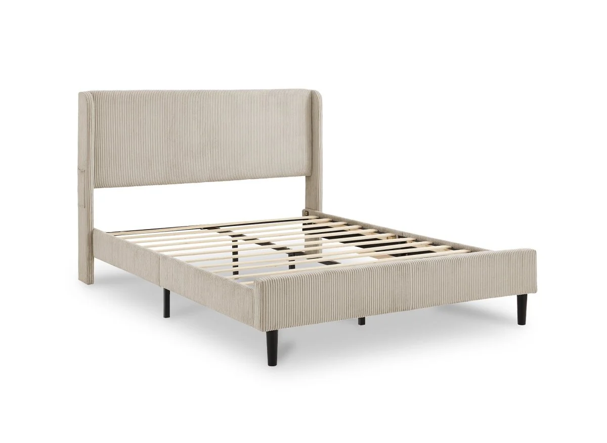 Lit double en velours côtelé épais taupe 140x190cm LEVY - Image 3