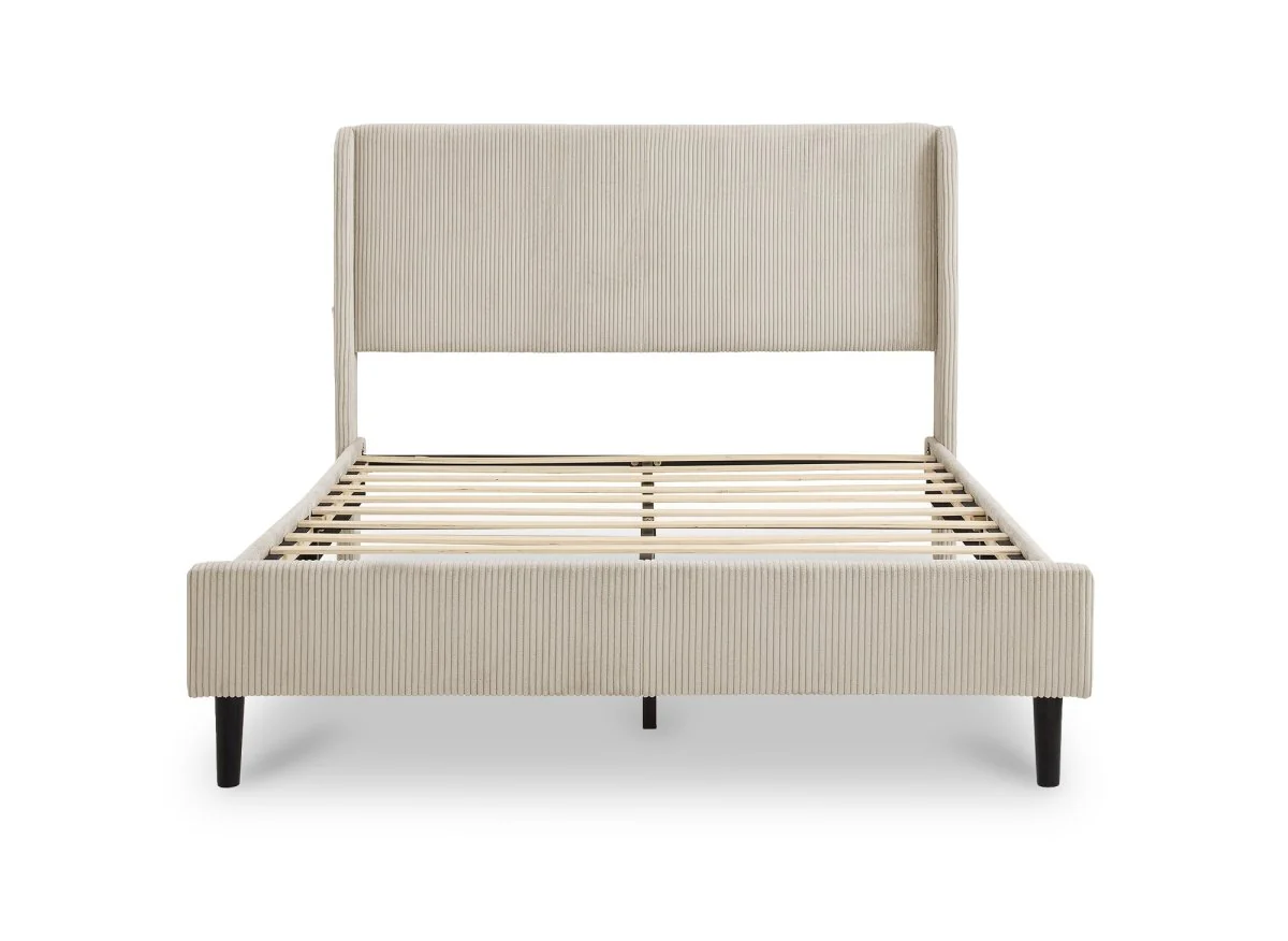 Lit double en velours côtelé épais taupe 140x190cm LEVY - Image 4