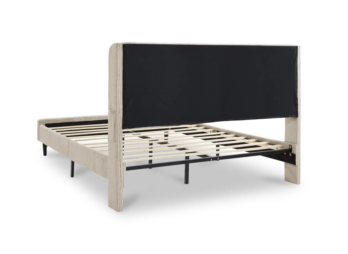 Lit double en velours côtelé épais taupe 140x190cm LEVY - Image 5