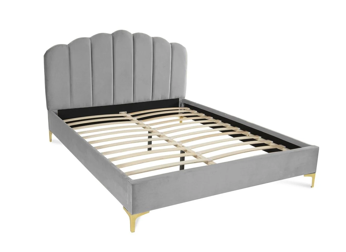 Lit double en velours gris 140x190 cm MARION - Image 3