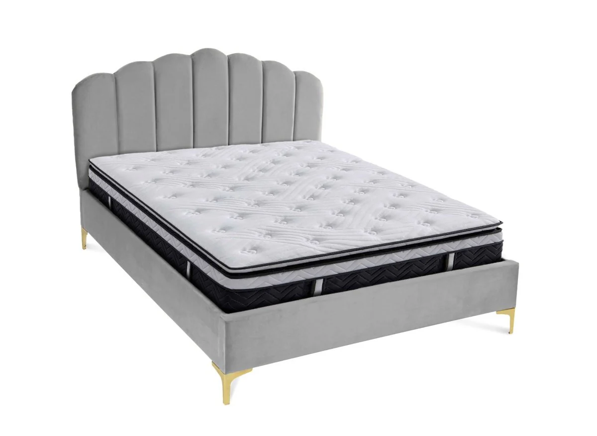 Lit double en velours gris 140x190 cm MARION - Image 5