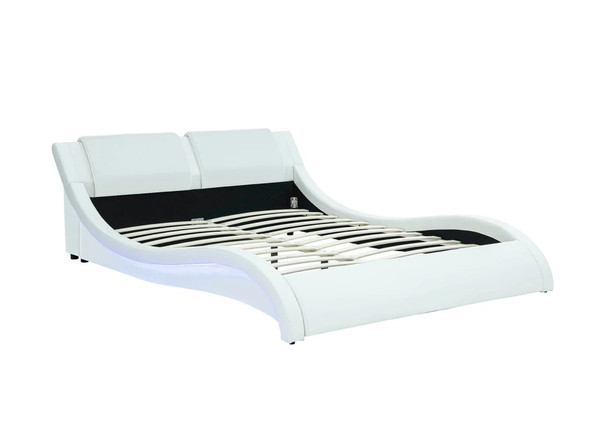 Lit en simili cuir blanc avec LED 160x200 cm ZEDA - Image 3