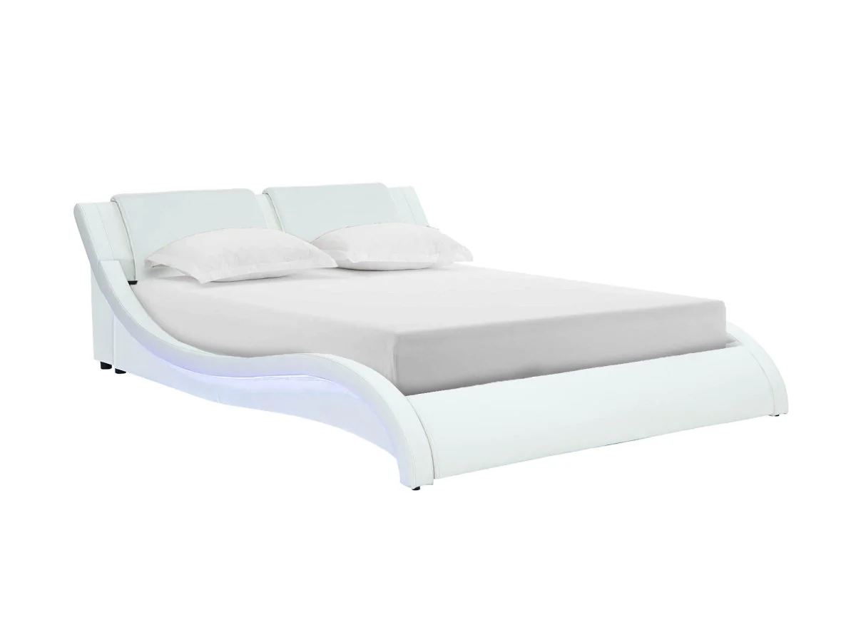 Lit en simili cuir blanc avec LED 160x200 cm ZEDA - Image 4