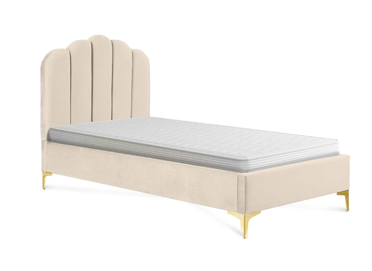 Lit simple en velours beige 90x190 cm MARION - Image 3