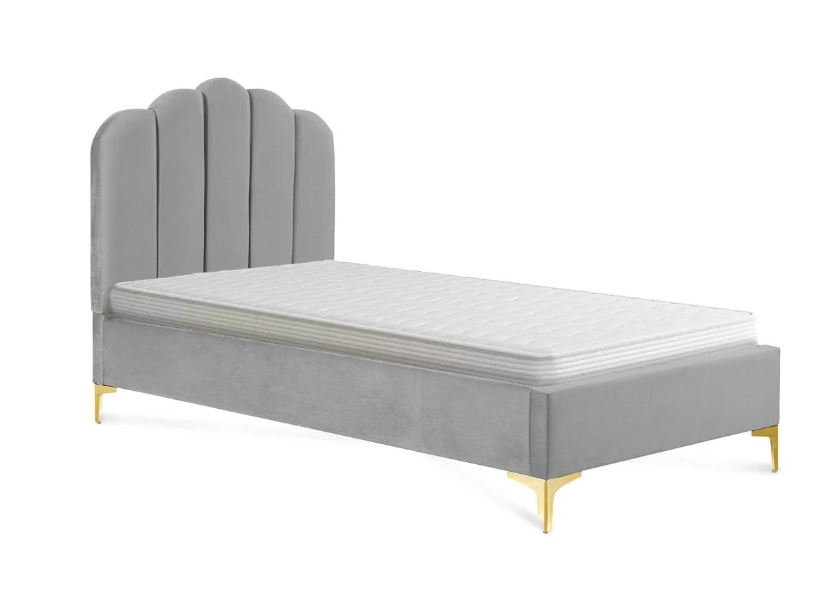 Lit simple en velours gris 90x190 cm MARION - Image 3
