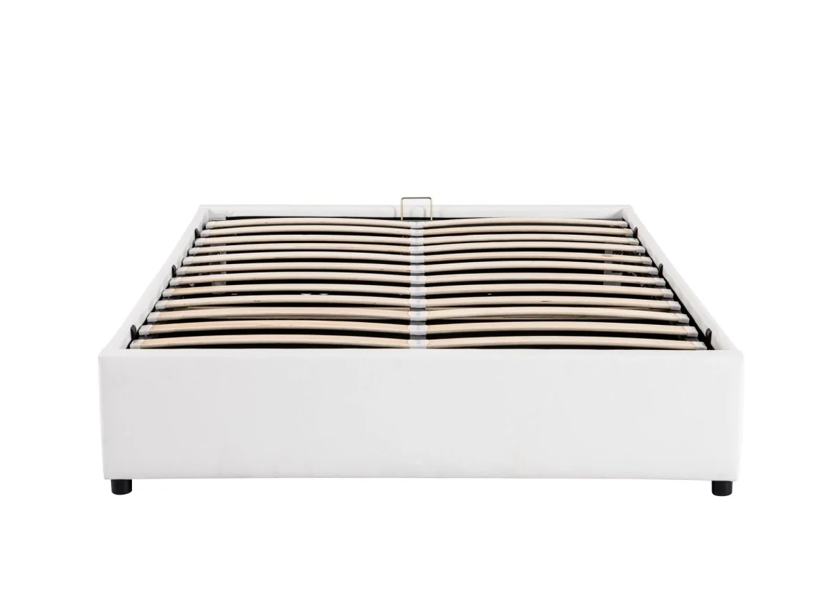 Lit sommier relevable avec coffre en simili cuir blanc 140x190 cm LIZBAN - Image 5