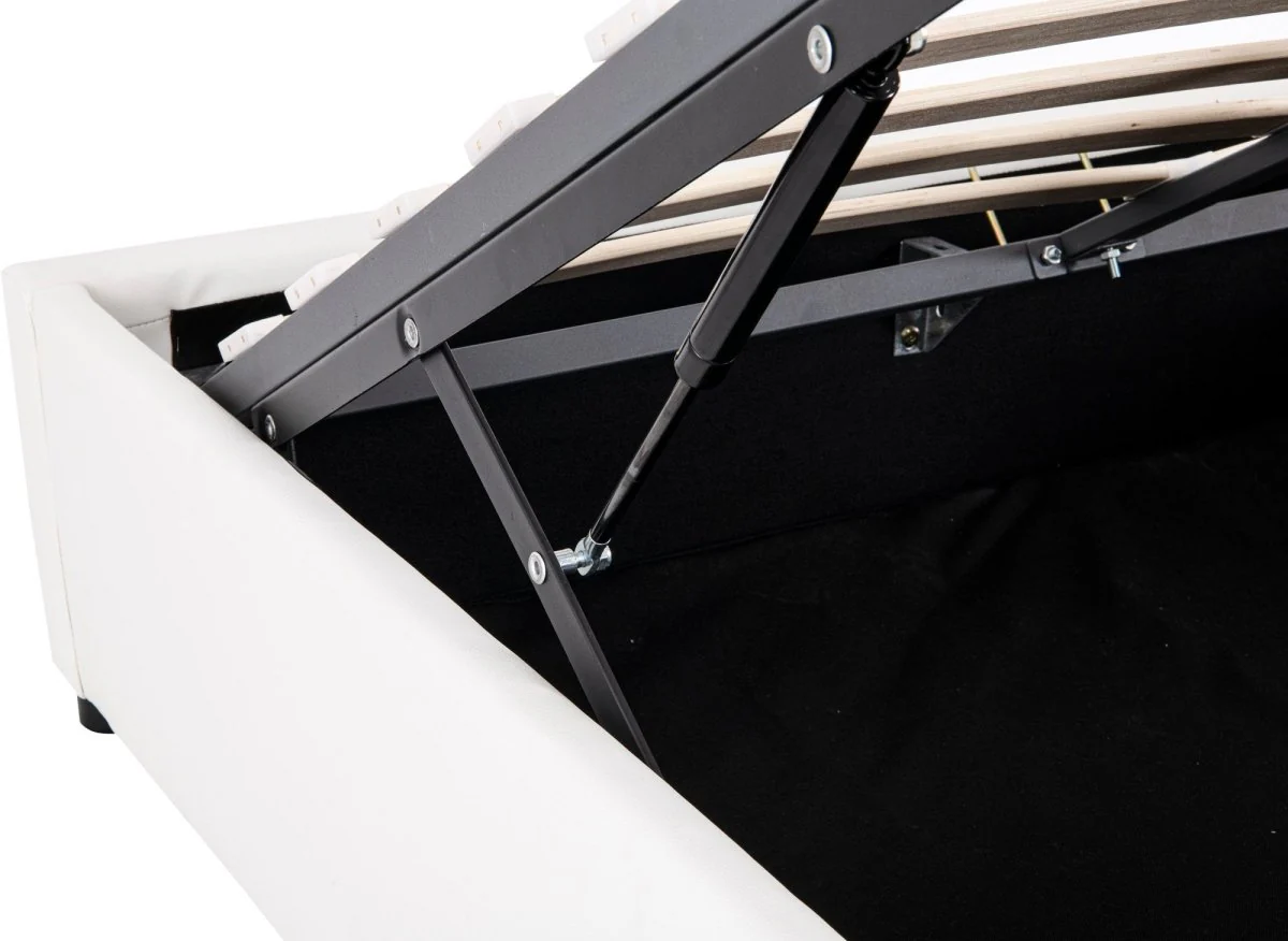 Lit sommier relevable avec coffre en simili cuir blanc 140x190 cm LIZBAN - Image 6