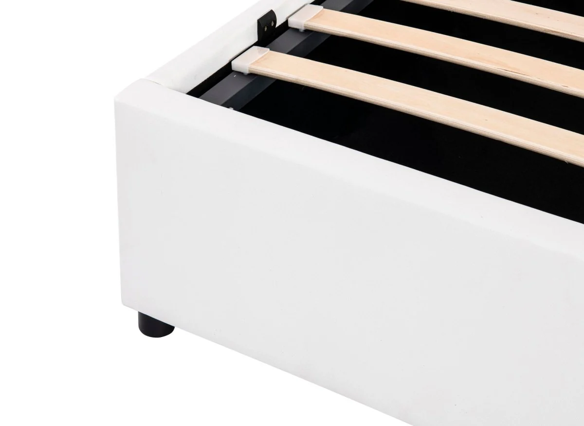 Lit sommier relevable avec coffre en simili cuir blanc 140x190 cm LIZBAN - Image 7