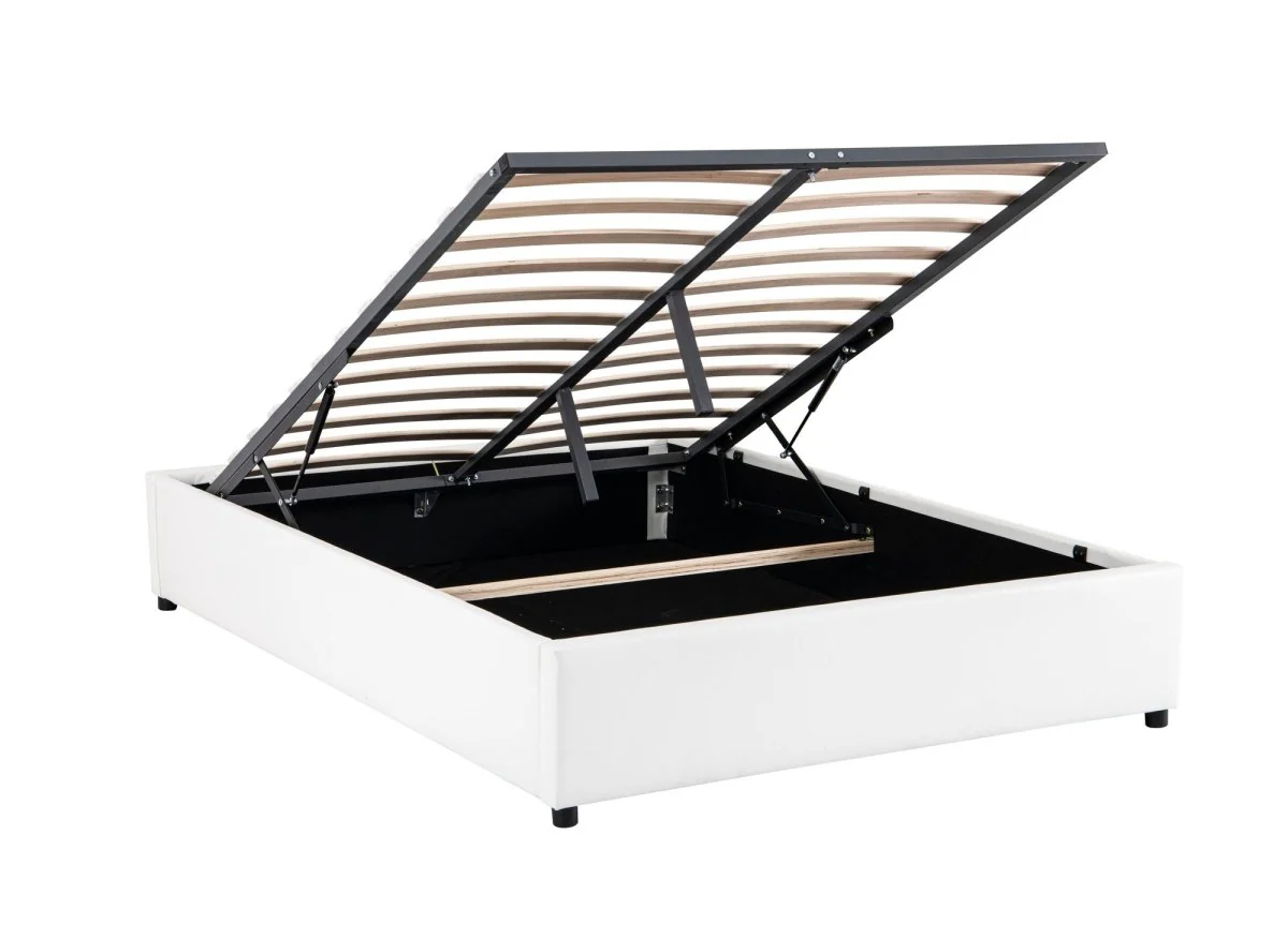 Lit sommier relevable avec coffre en simili cuir blanc 160x200 cm LIZBAN - Image 4