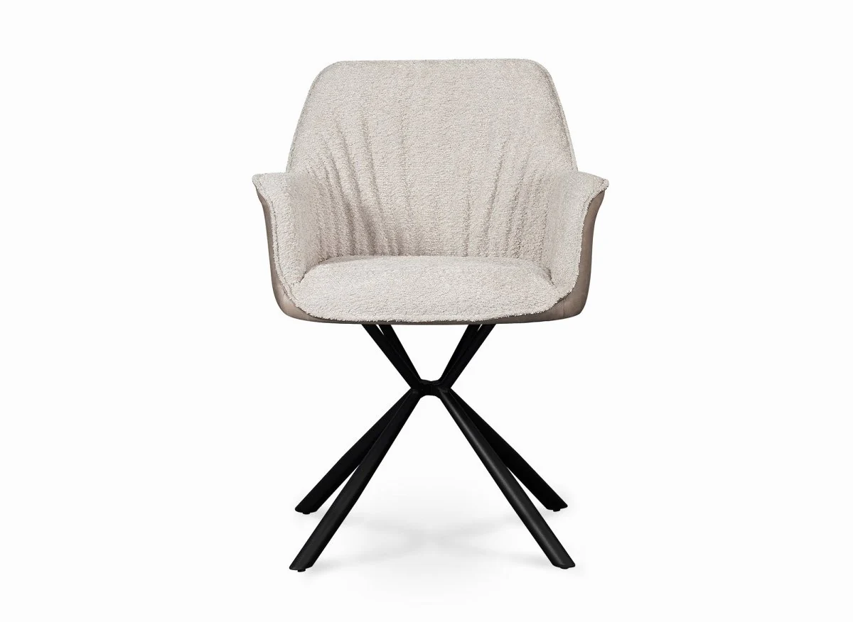 Lot de 2 chaises avec accoudoir en tissu bouclette beige et simili cuir marron PIRO - Image 5