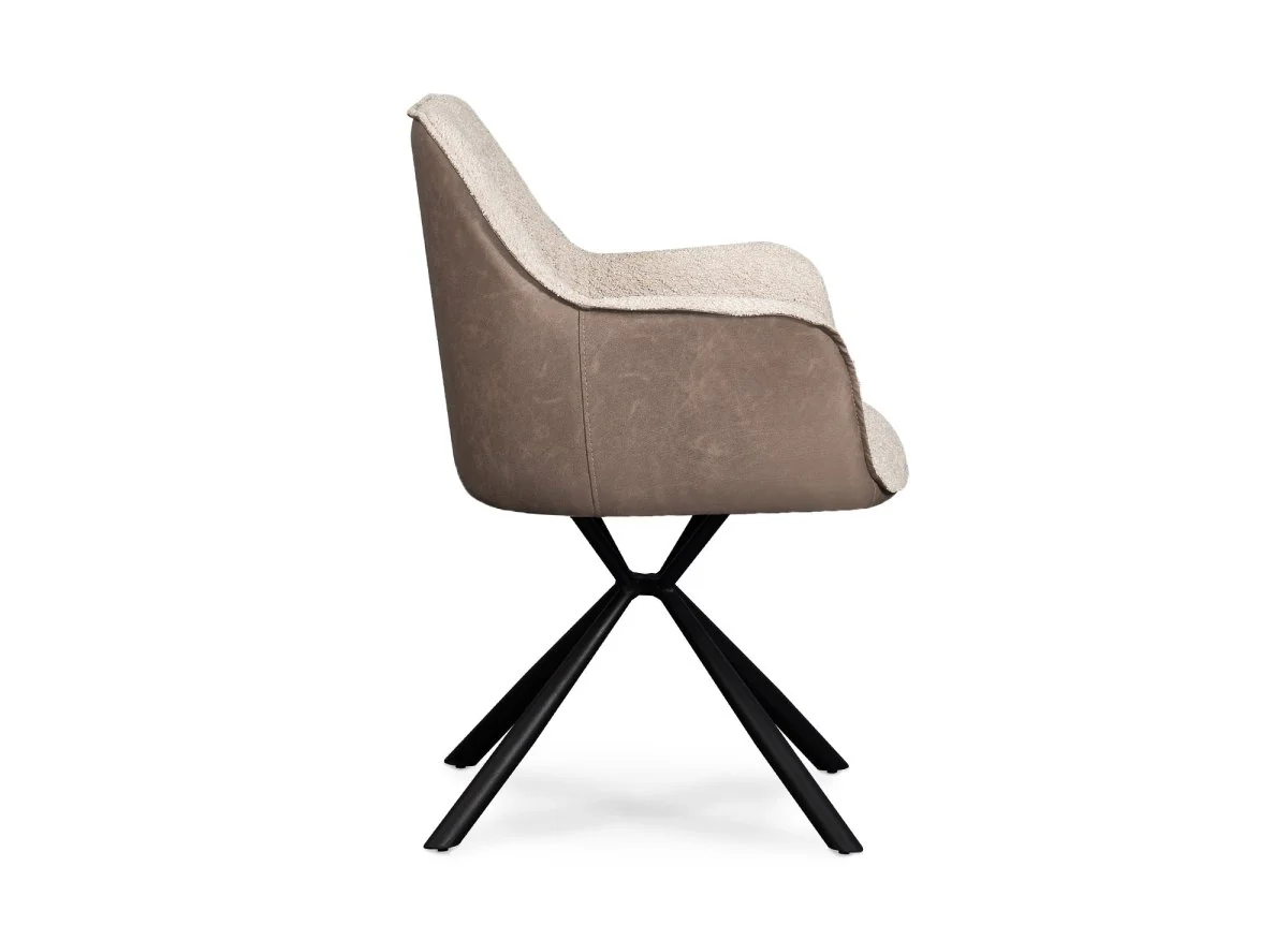 Lot de 2 chaises avec accoudoir en tissu bouclette beige et simili cuir marron PIRO - Image 6