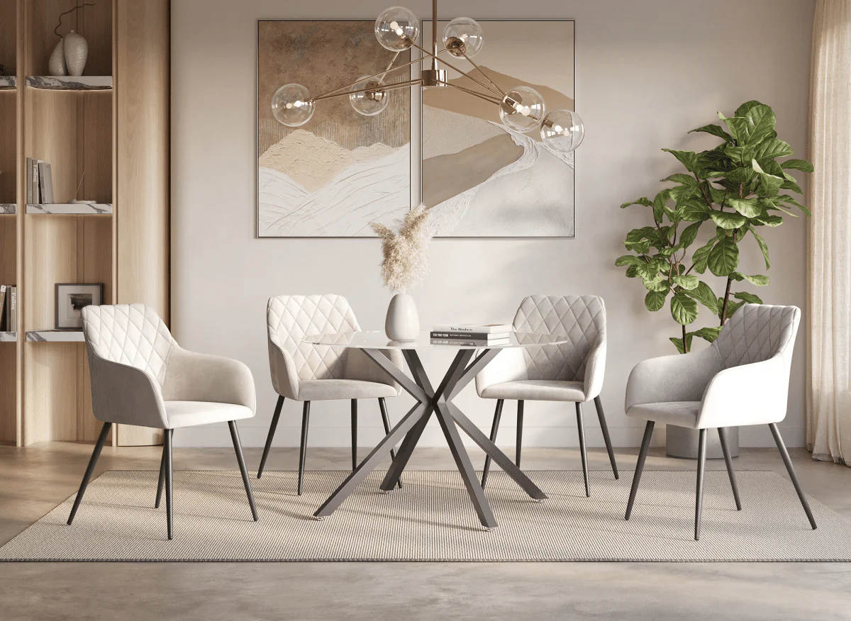 Lot de 2 chaises avec accoudoirs en velours beige KANA - Image 2
