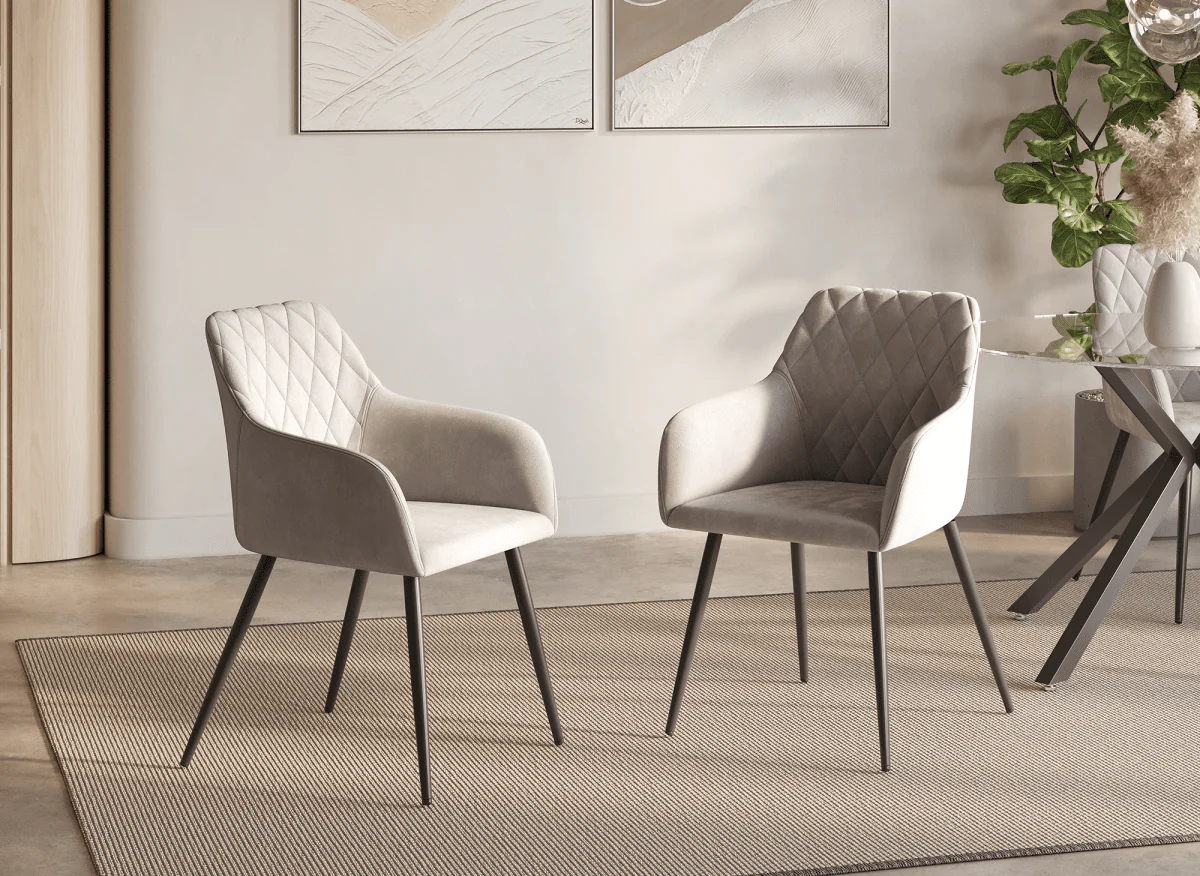 Lot de 2 chaises avec accoudoirs en velours beige KANA - Image 3