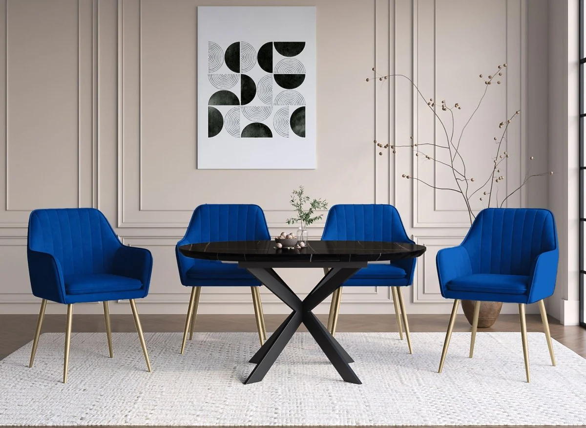 Lot de 2 chaises avec accoudoirs en velours bleu EDWIGE - Image 3