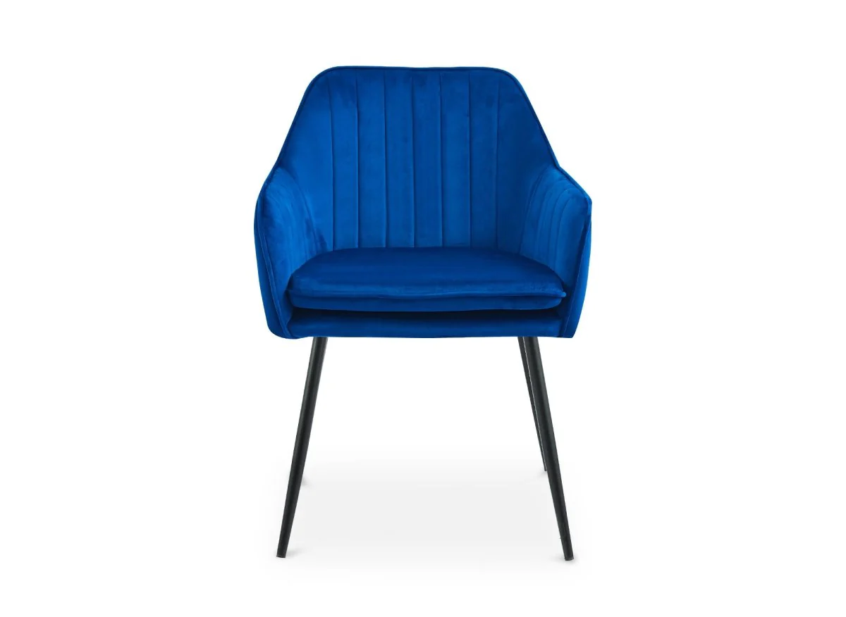 Lot de 2 chaises avec accoudoirs en velours bleu pieds noirs EDWIGE - Image 4