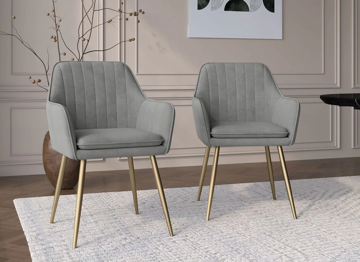 Lot de 2 chaises avec accoudoirs en velours gris EDWIGE - Image 2
