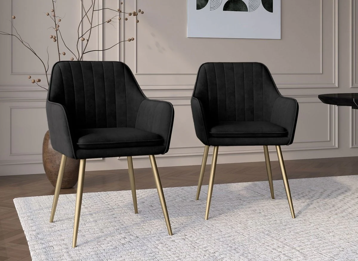 Lot de 2 chaises avec accoudoirs en velours noir EDWIGE - Image 2