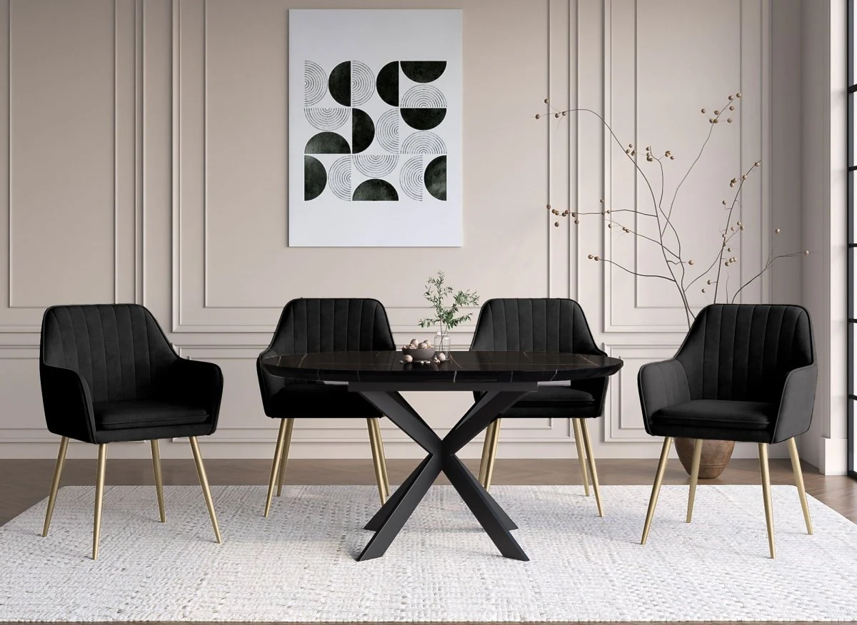 Lot de 2 chaises avec accoudoirs en velours noir EDWIGE - Image 3