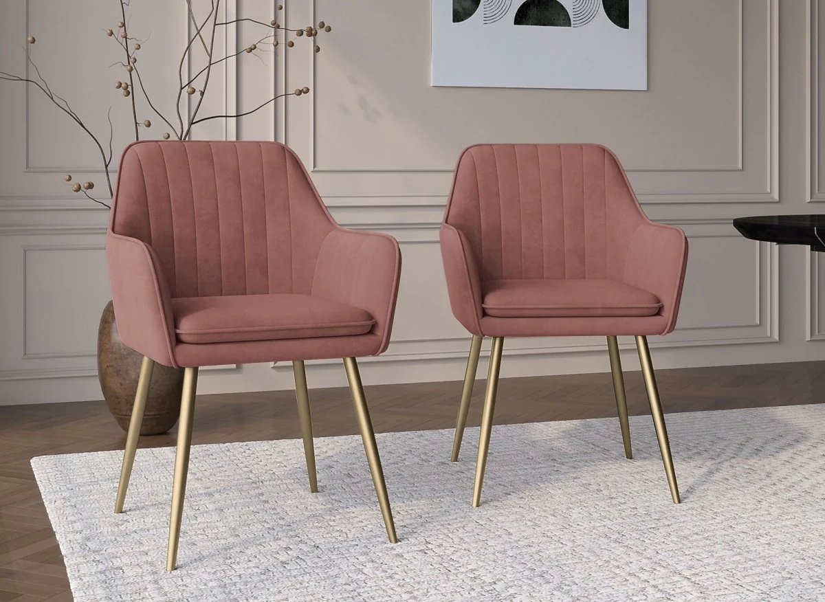 Lot de 2 chaises avec accoudoirs en velours rose EDWIGE - Image 2