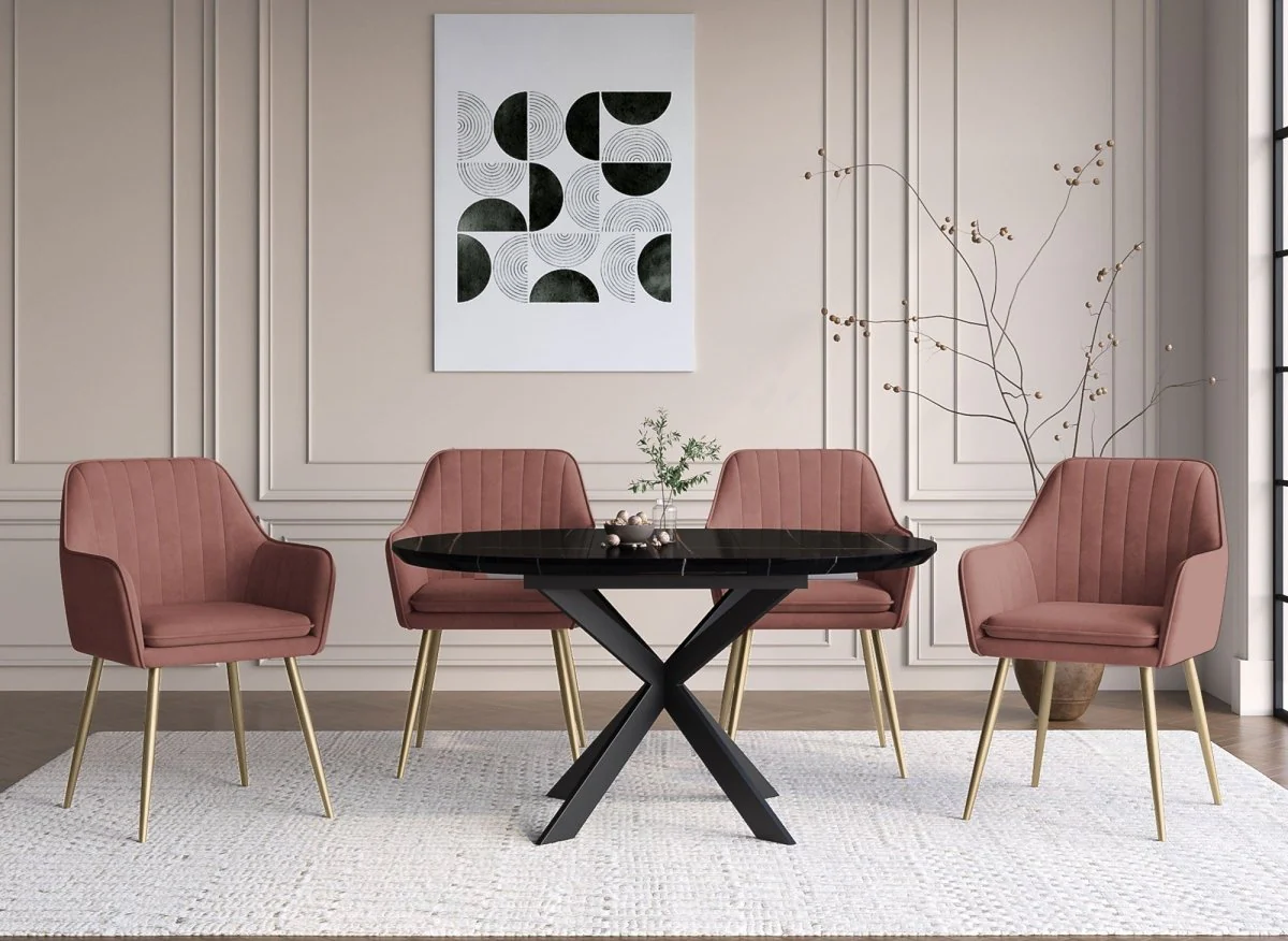 Lot de 2 chaises avec accoudoirs en velours rose EDWIGE - Image 3