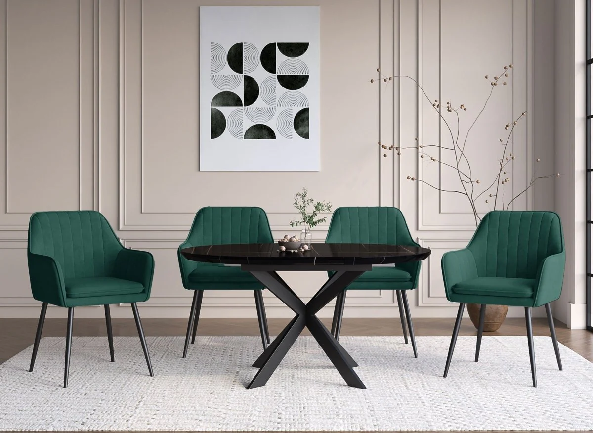 Lot de 2 chaises avec accoudoirs en velours vert pieds noirs EDWIGE - Image 3