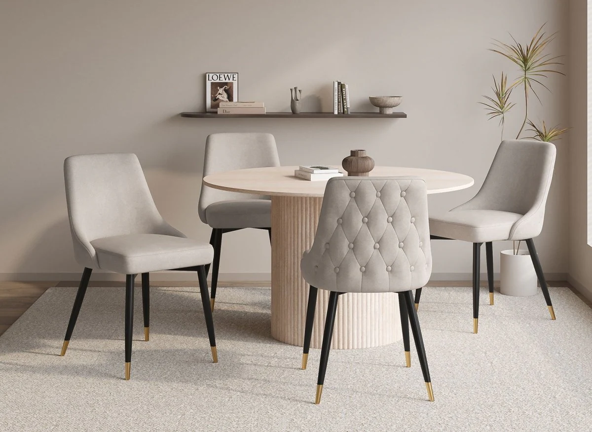 Lot de 2 chaises capitonnées en velours beige DORINA - Image 2