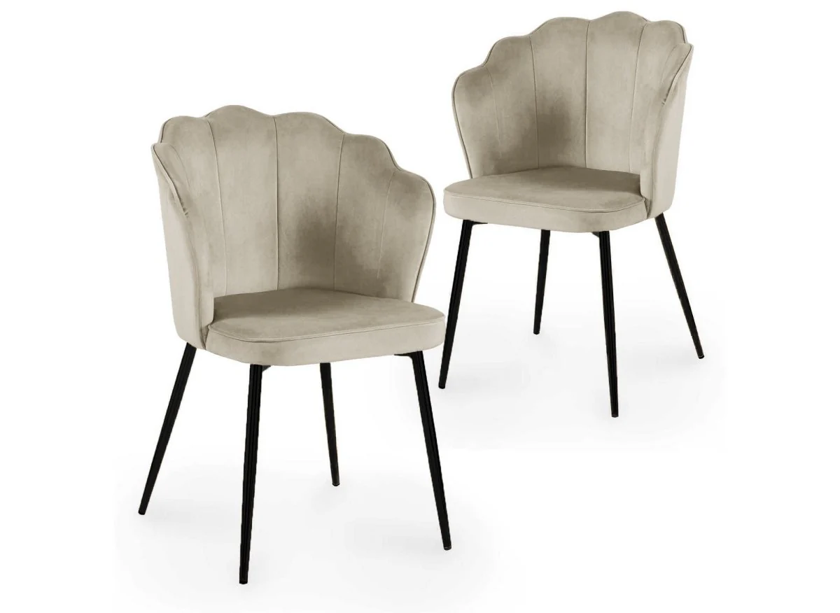 Lot de 2 chaises design en velours beige pieds noirs GARANCE