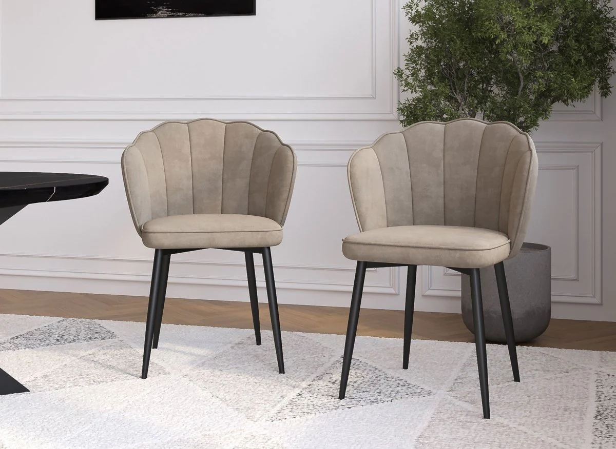 Lot de 2 chaises design en velours beige pieds noirs GARANCE - Image 2