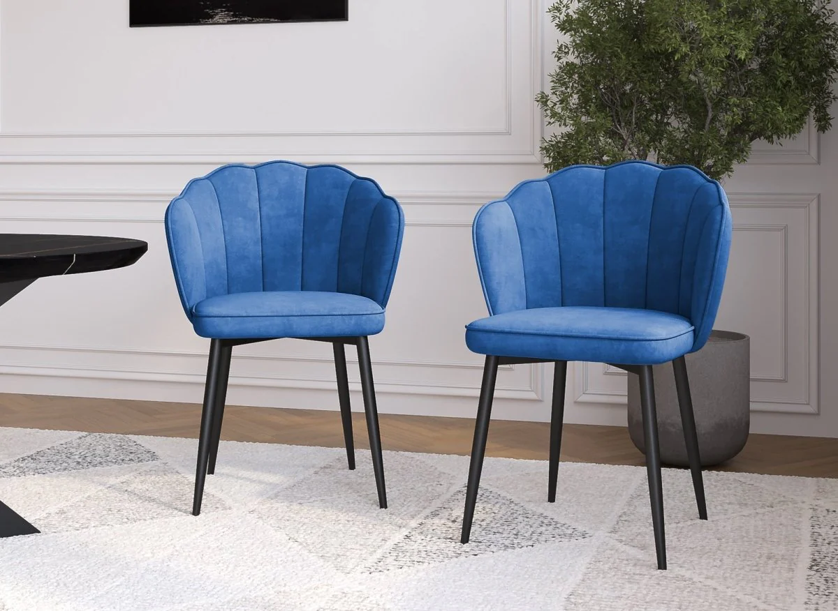Lot de 2 chaises design en velours bleu pieds noirs GARANCE - Image 2