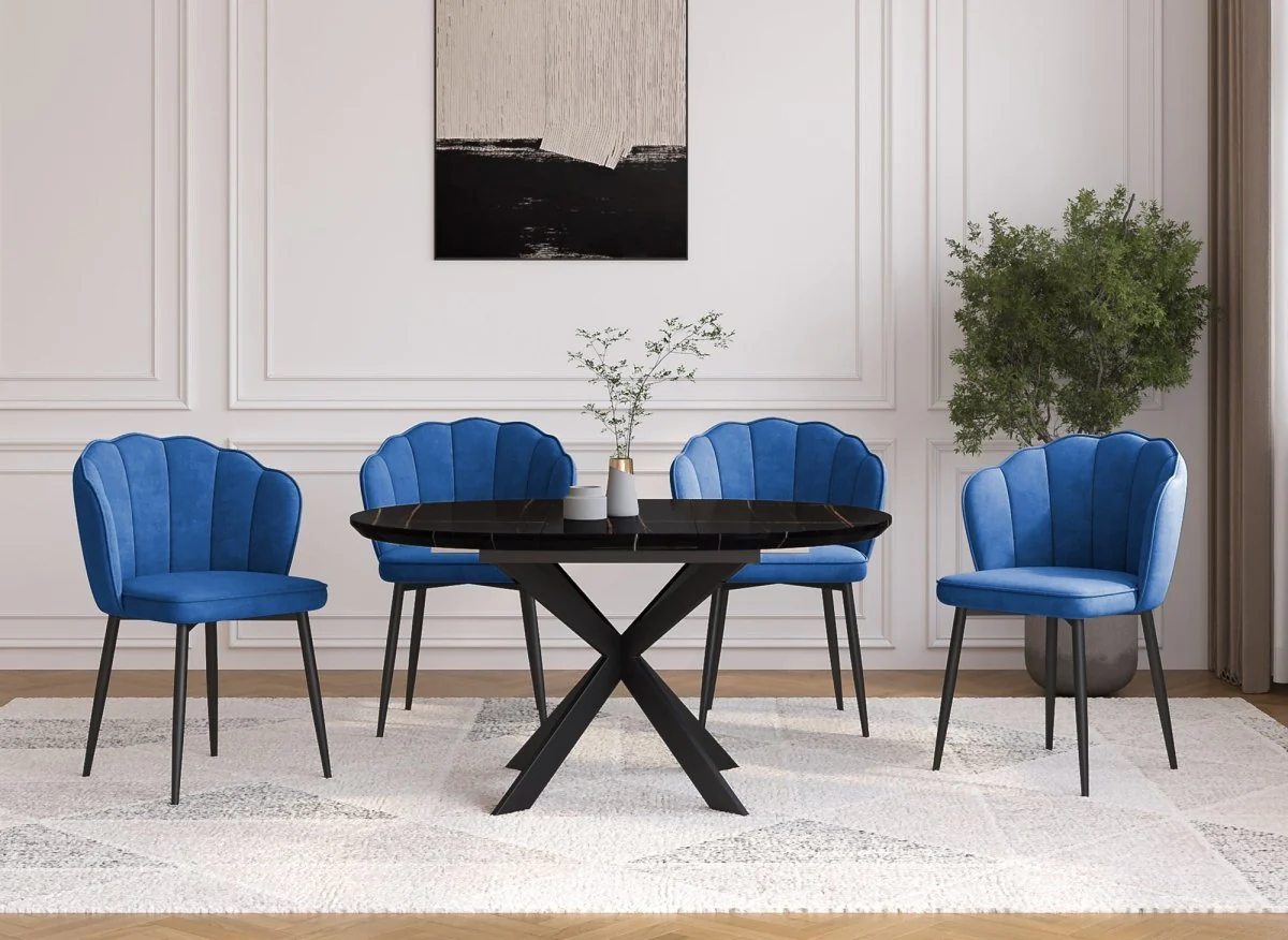 Lot de 2 chaises design en velours bleu pieds noirs GARANCE - Image 3