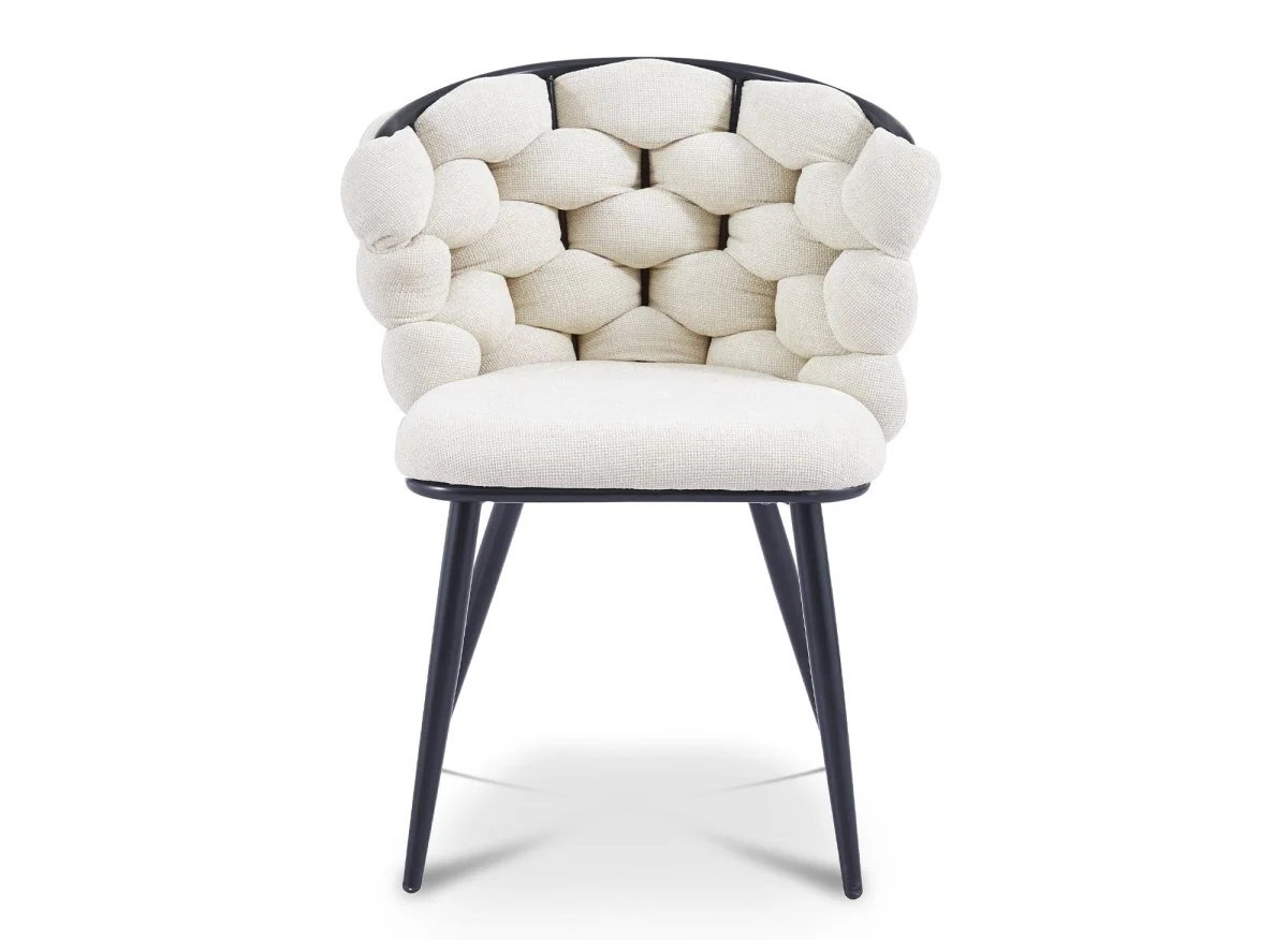 Lot de 2 chaises en tissu beige pieds en métal noir CECILE - Image 3