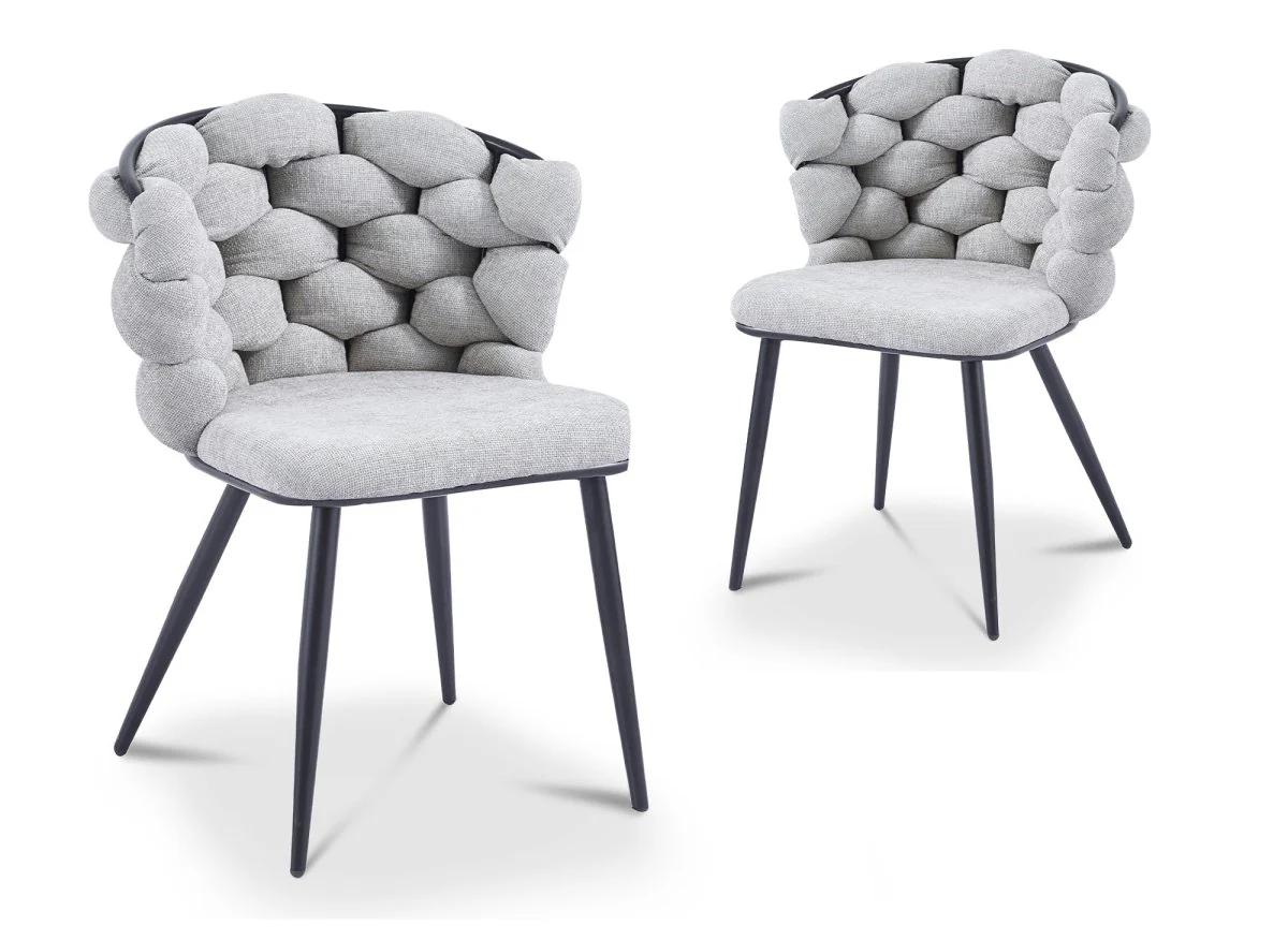 Lot de 2 chaises en tissu gris pieds en métal noir CECILE