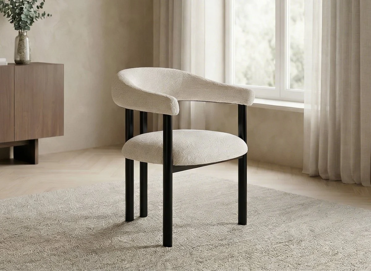 Lot de 2 chaises en tissu texturé écru pieds en métal noir ADRIANA - Image 2