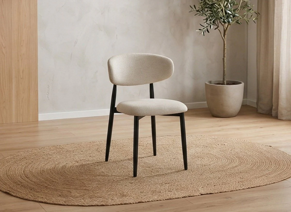 Lot de 2 chaises en tweed écru pieds en métal noir FLAVIA - Image 2