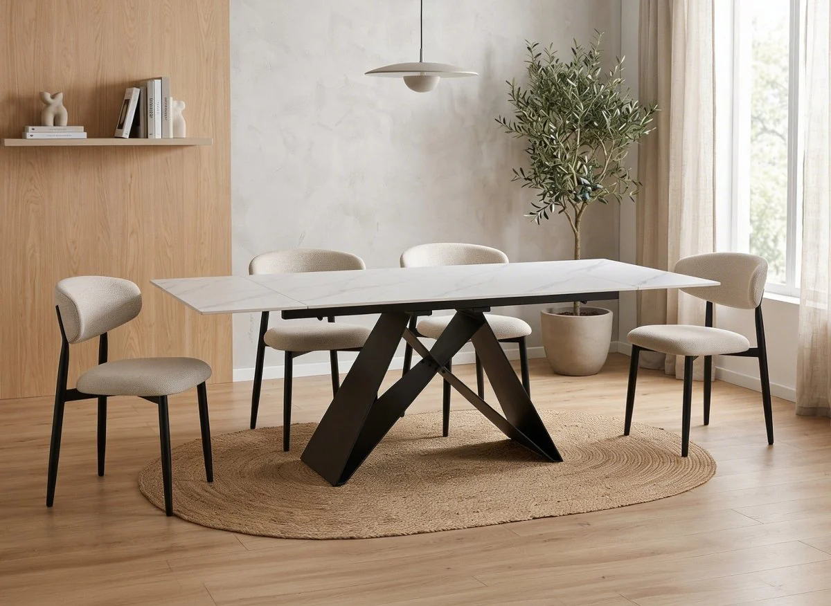 Lot de 2 chaises en tweed écru pieds en métal noir FLAVIA - Image 3