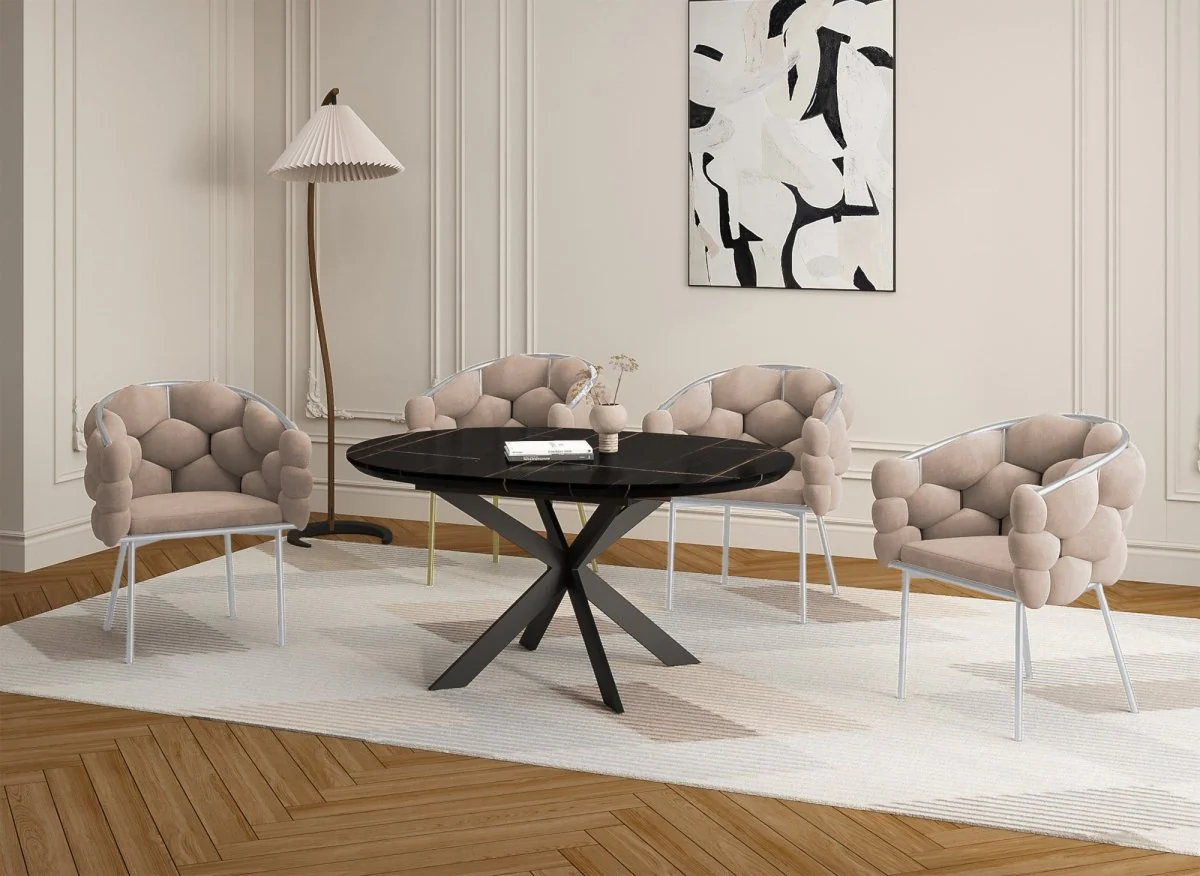 Lot de 2 chaises en velours beige pieds en métal argenté CHARLOTTE - Image 3