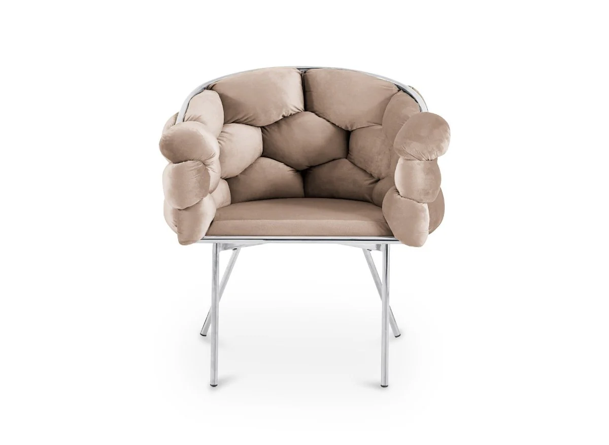 Lot de 2 chaises en velours beige pieds en métal argenté CHARLOTTE - Image 4