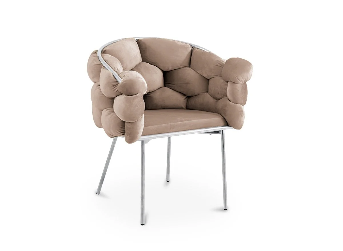 Lot de 2 chaises en velours beige pieds en métal argenté CHARLOTTE - Image 5