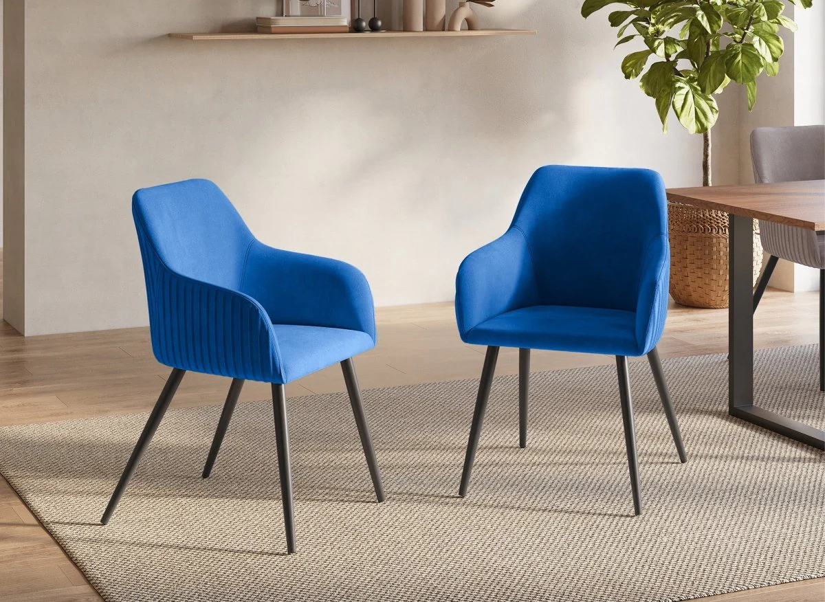 Lot de 2 chaises en velours bleu pieds en métal noir DEVOR - Image 2