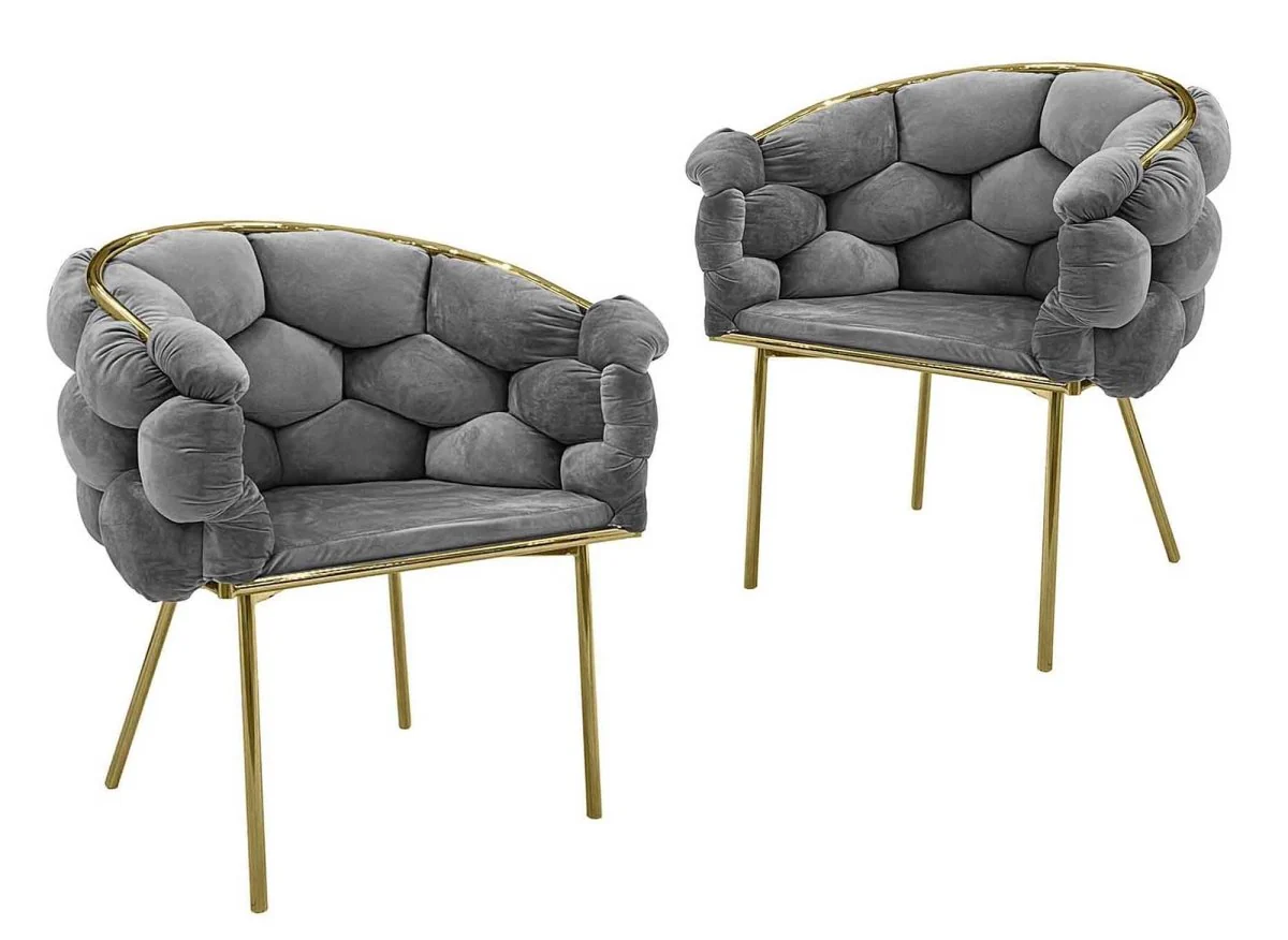 Lot de 2 chaises en velours gris pieds en métal doré CHARLOTTE