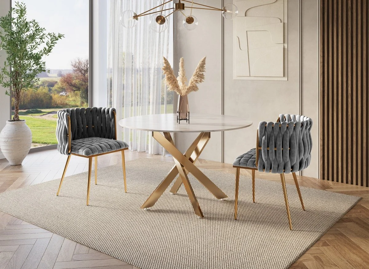 Lot de 2 chaises en velours gris pieds en métal doré POLO - Image 2