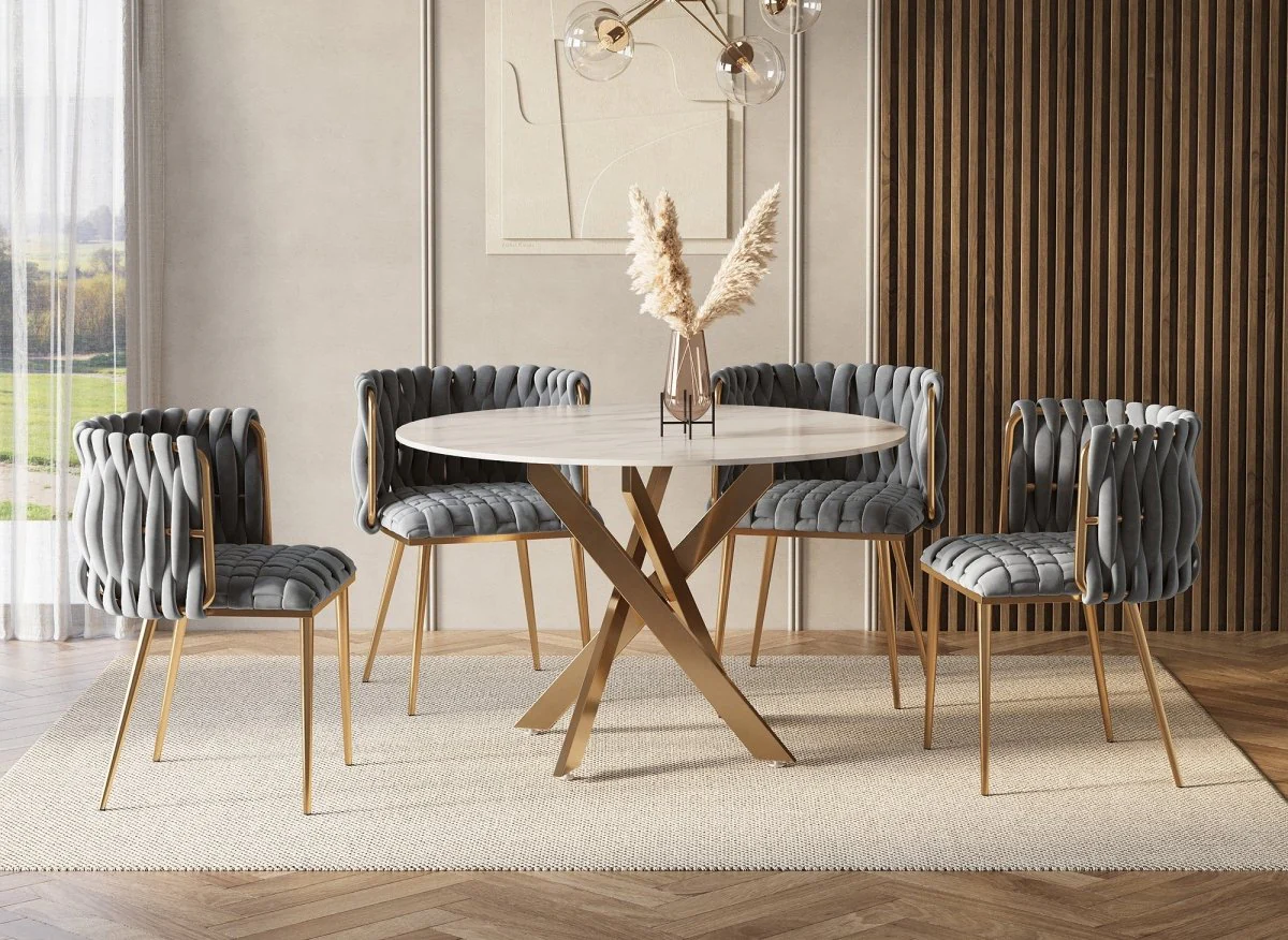 Lot de 2 chaises en velours gris pieds en métal doré POLO - Image 3