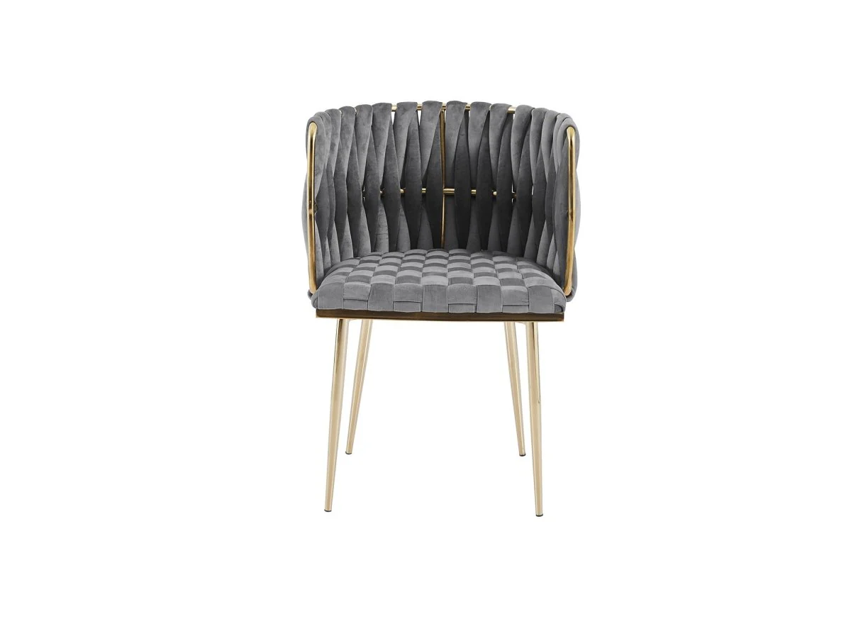 Lot de 2 chaises en velours gris pieds en métal doré POLO - Image 4